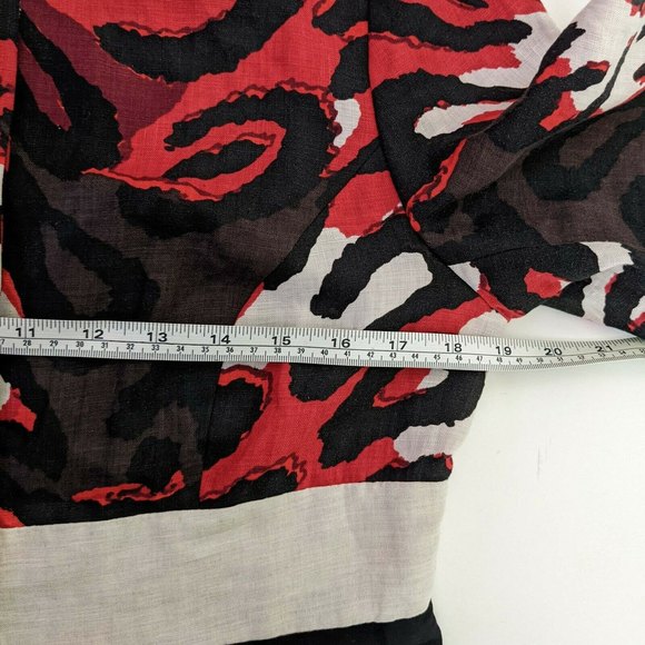Yansi Fugel 100% Linen Red Black Size 6 Button Front Top Career Wear - Picture 6 of 8